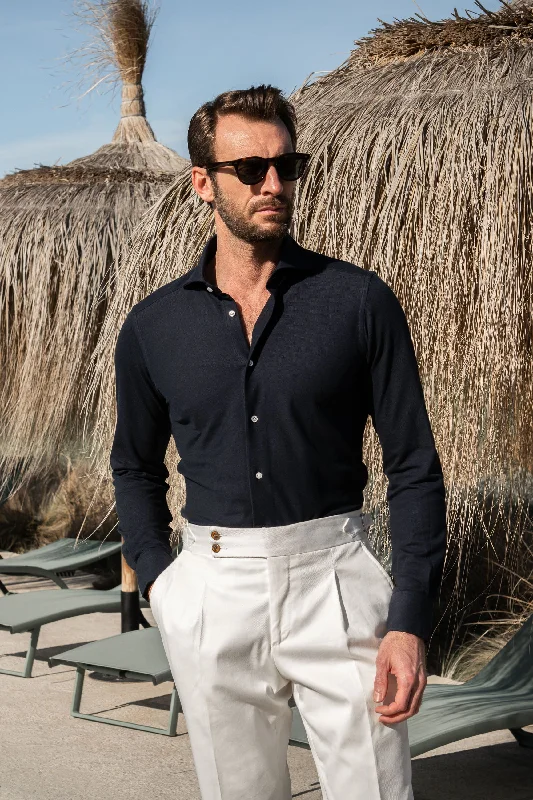 Men's Designer Shirts for a Statement PieceNavy jersey shirt - Made in Italy