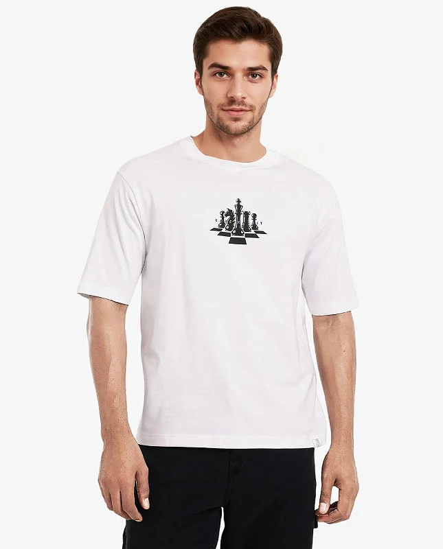 Men's Shirts with Wrinkle-Resistant FabricRare Rabbit Men Chess White Cotton Fabric Short Sleeve Crew Neck Oversized Fit Graphic Print T-Shirt Men's Shirts with Wrinkle-Resistant FabricRare Rabbit Men Chess White Cotton Fabric Short Sleeve Crew Neck Oversized Fit Graphic Print T-Shirt