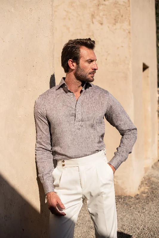 Men's Iron-Free Shirts for Wrinkle-Resistant WearDesert linen popover shirt - Made in Italy Men's Iron-Free Shirts for Wrinkle-Resistant WearDesert linen popover shirt - Made in Italy