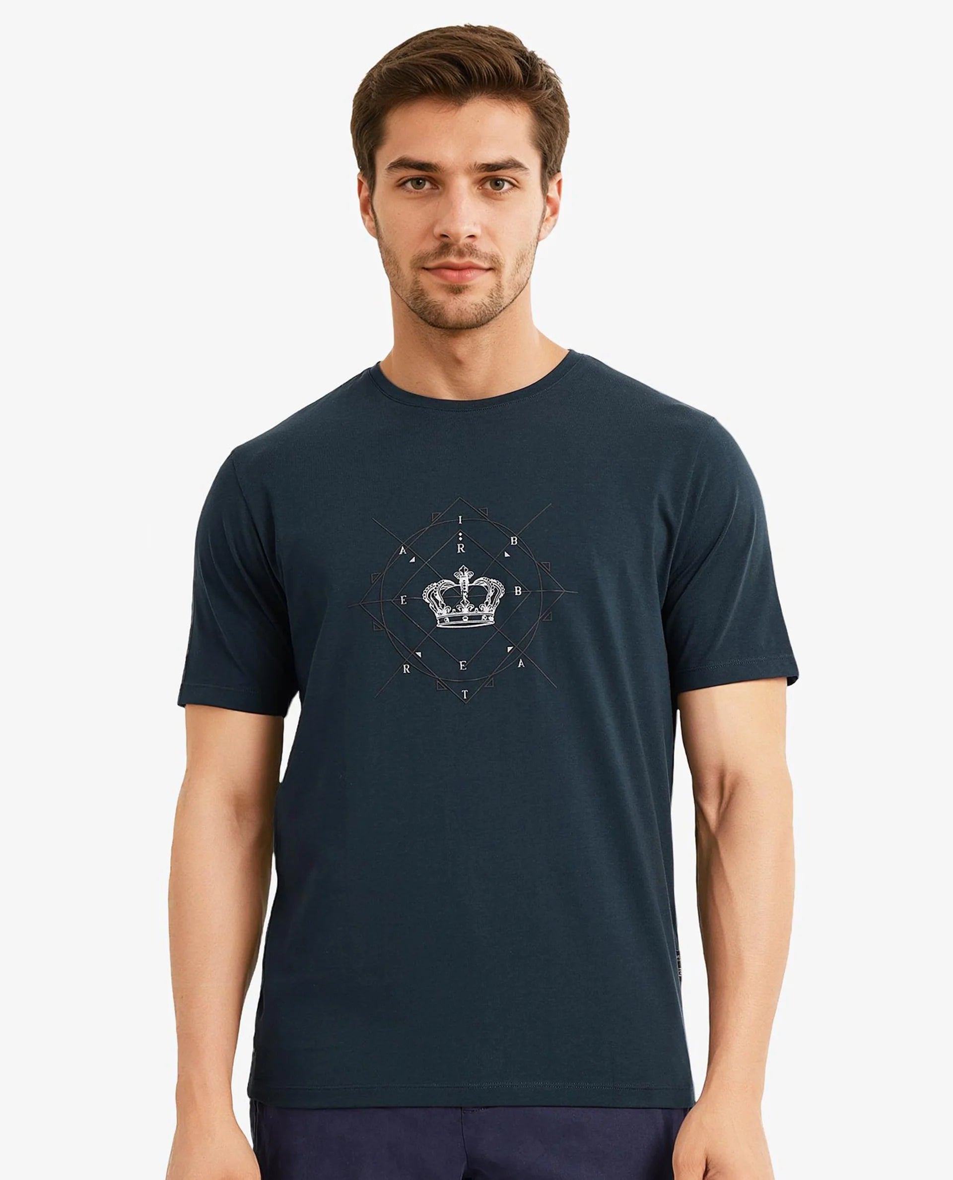Men's Shirts with Contrast CollarsRare Rabbit Men Naz Dark Green Cotton Lycra Fabric Short Sleeve Crew Neck Regular Fit Graphic Print T-Shirt Men's Shirts with Contrast CollarsRare Rabbit Men Naz Dark Green Cotton Lycra Fabric Short Sleeve Crew Neck Regular Fit Graphic Print T-Shirt
