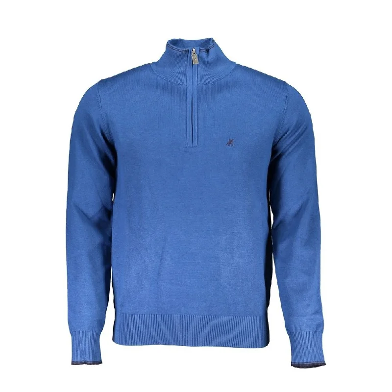 Men's Sweaters with Fold-Over CuffsU.S. Grand Polo Blue Nylon Men's Sweater