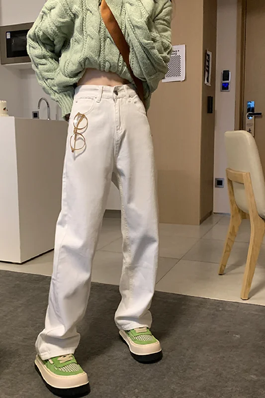 Authentic Men's Denim JeansKittenAlarm - High Waist Vintage White Long Jeans Pants