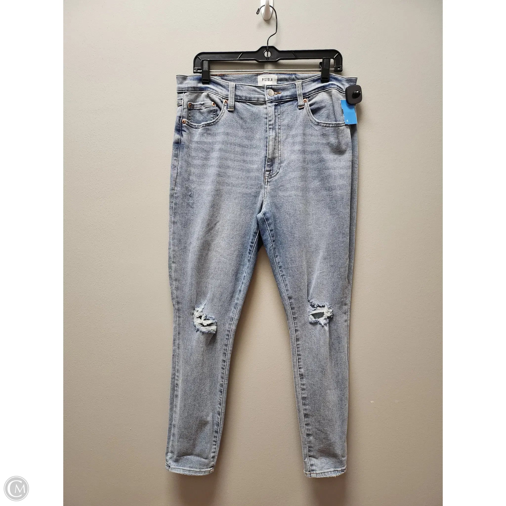 Men's Jeans with Fashionable RipsJeans Straight By Pistola In Blue Denim, Size: 10