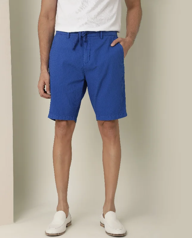 Men's Drawstring Pants for AdjustabilityRare Rabbit Men's Monty Fluorescent Blue Cotton Fabric Slim Fit Mid Rise Self Stripe Shorts