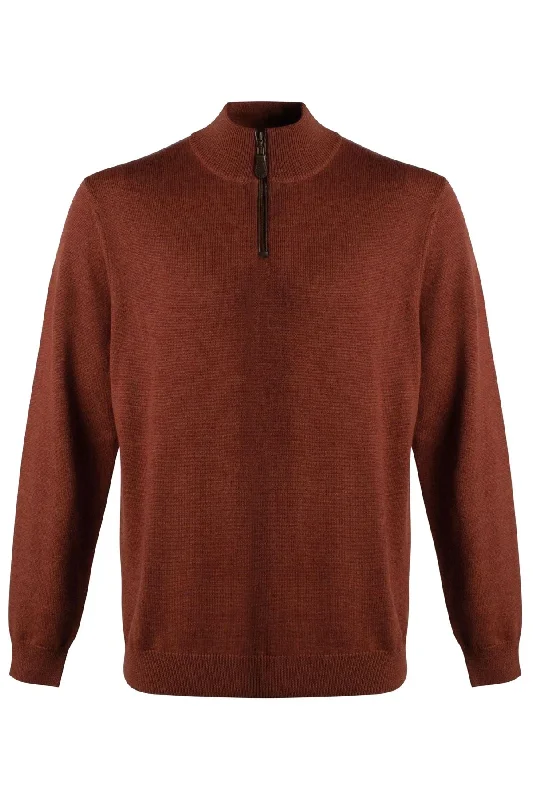 Fashionable Men's Crew-Neck SweatersExtra Fine 'Zegna Baruffa' Merino Wool Quarter-Zip Sweater in Rust by Viyella Fashionable Men's Crew-Neck SweatersExtra Fine 'Zegna Baruffa' Merino Wool Quarter-Zip Sweater in Rust by Viyella