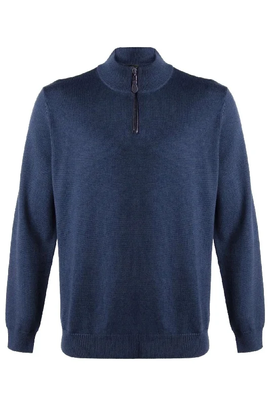 Men's Sweaters with Thumbholes in SleevesExtra Fine 'Zegna Baruffa' Merino Wool Quarter-Zip Sweater in Indigo by Viyella Men's Sweaters with Thumbholes in SleevesExtra Fine 'Zegna Baruffa' Merino Wool Quarter-Zip Sweater in Indigo by Viyella