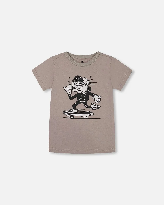 Men's Shirts with High NecksOrganic Cotton Graphic Tee Gray, Black And White