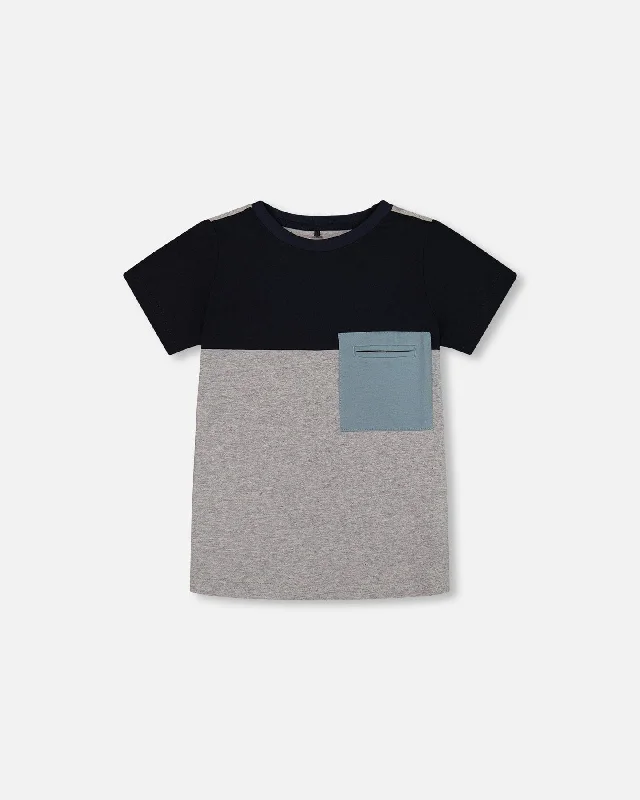 Men's Shirts with Bow TiesOrganic Cotton Colorblock Tee Gray, Navy And Teal