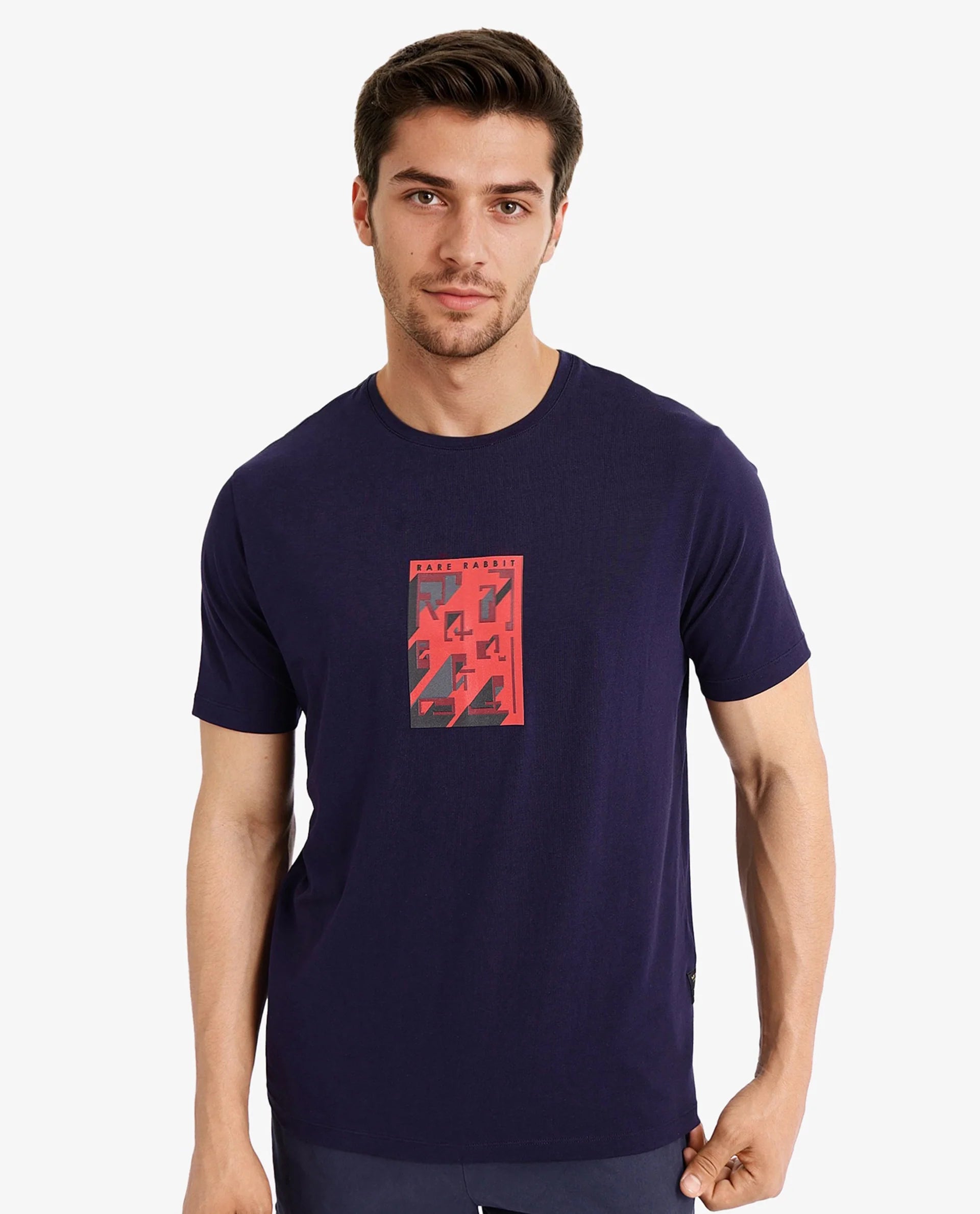 Striped Men's TopsRare Rabbit Men Elih Navy Cotton Lycra Fabric Short Sleeve Crew Neck Regular Fit Graphic Print T-Shirt Striped Men's TopsRare Rabbit Men Elih Navy Cotton Lycra Fabric Short Sleeve Crew Neck Regular Fit Graphic Print T-Shirt