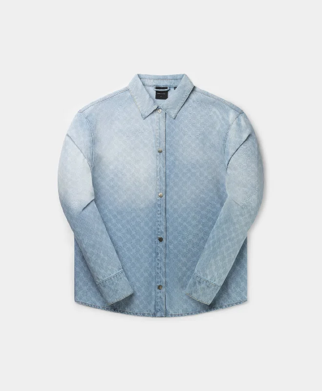 Men's Patterned Button-Down Shirts for Added InterestMid Blue Rahul Monogram Denim Shirt Men's Patterned Button-Down Shirts for Added InterestMid Blue Rahul Monogram Denim Shirt