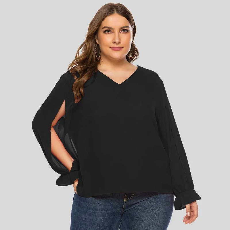Casual Men's Button-Down ShirtsKittenAlarm - Plus Size Women Solid V-neck Puffy Sleeve Loose Long Sleeve Chiffon Blouse Shirt Casual Men's Button-Down ShirtsKittenAlarm - Plus Size Women Solid V-neck Puffy Sleeve Loose Long Sleeve Chiffon Blouse Shirt