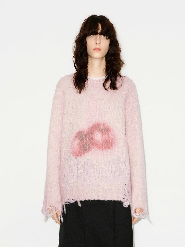 Fitted Men's Slim-Fit SweatersRipped Detail Fluffy Sweater
