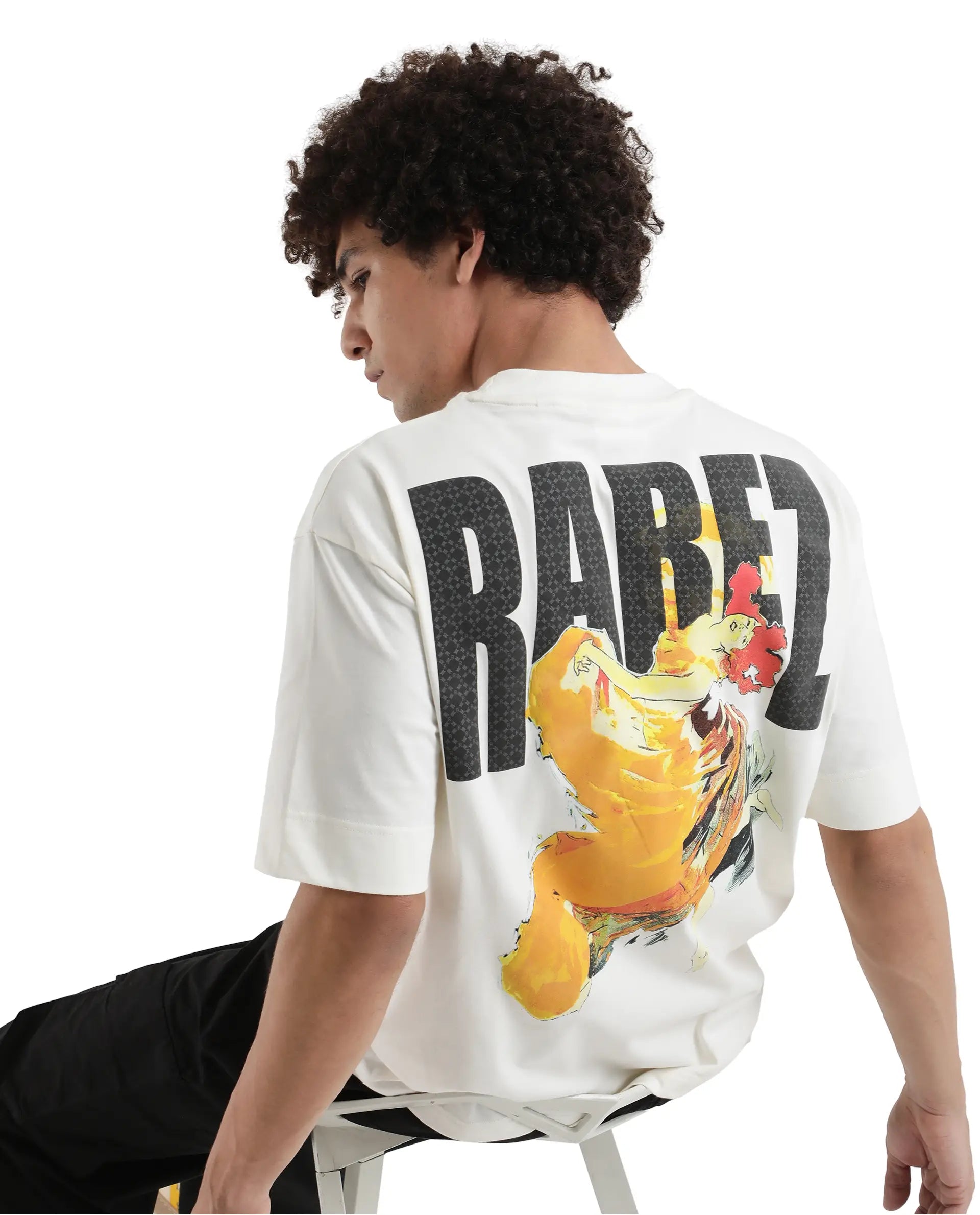 Men's Shirts with Double-Breasted DesignsRare Rabbit Men Danq Off White Cotton Fabric Short Sleeve Crew Neck Oversized Fit Graphic Back Print T-Shirt Men's Shirts with Double-Breasted DesignsRare Rabbit Men Danq Off White Cotton Fabric Short Sleeve Crew Neck Oversized Fit Graphic Back Print T-Shirt