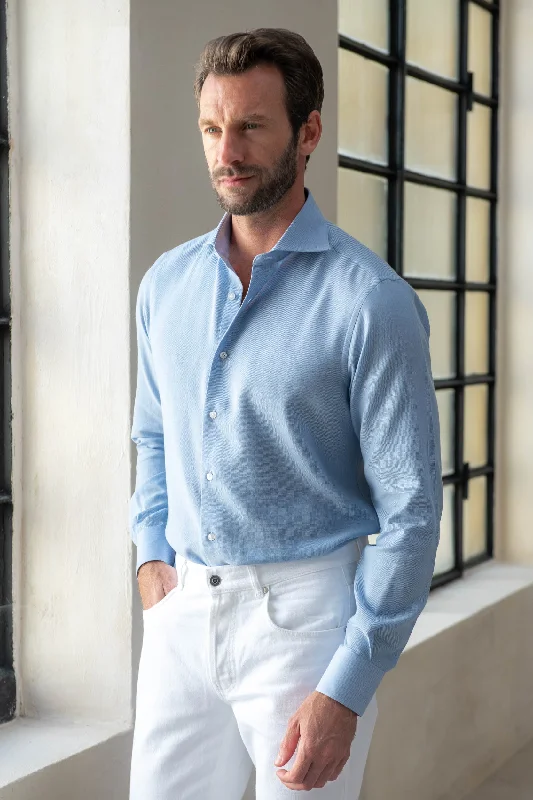 Men's Wingtip-Collar Shirts for a Classic TouchLight blue cashmere and cotton shirt - Made in Italy Men's Wingtip-Collar Shirts for a Classic TouchLight blue cashmere and cotton shirt - Made in Italy