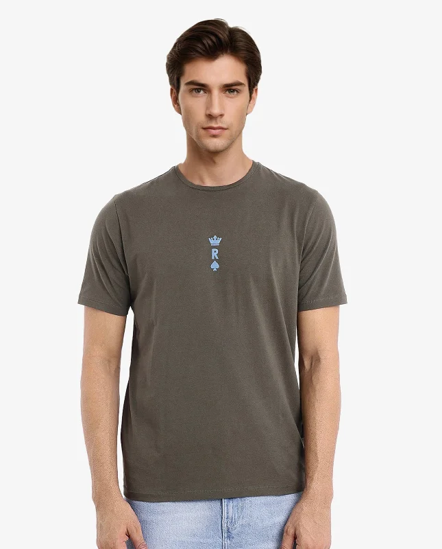 Men's Shirts with Elastic WaistbandsRare Rabbit Men Miam Olive Cotton Lycra Fabric Short Sleeve Crew Neck Regular Fit Flock Printed Crown T-Shirt Men's Shirts with Elastic WaistbandsRare Rabbit Men Miam Olive Cotton Lycra Fabric Short Sleeve Crew Neck Regular Fit Flock Printed Crown T-Shirt