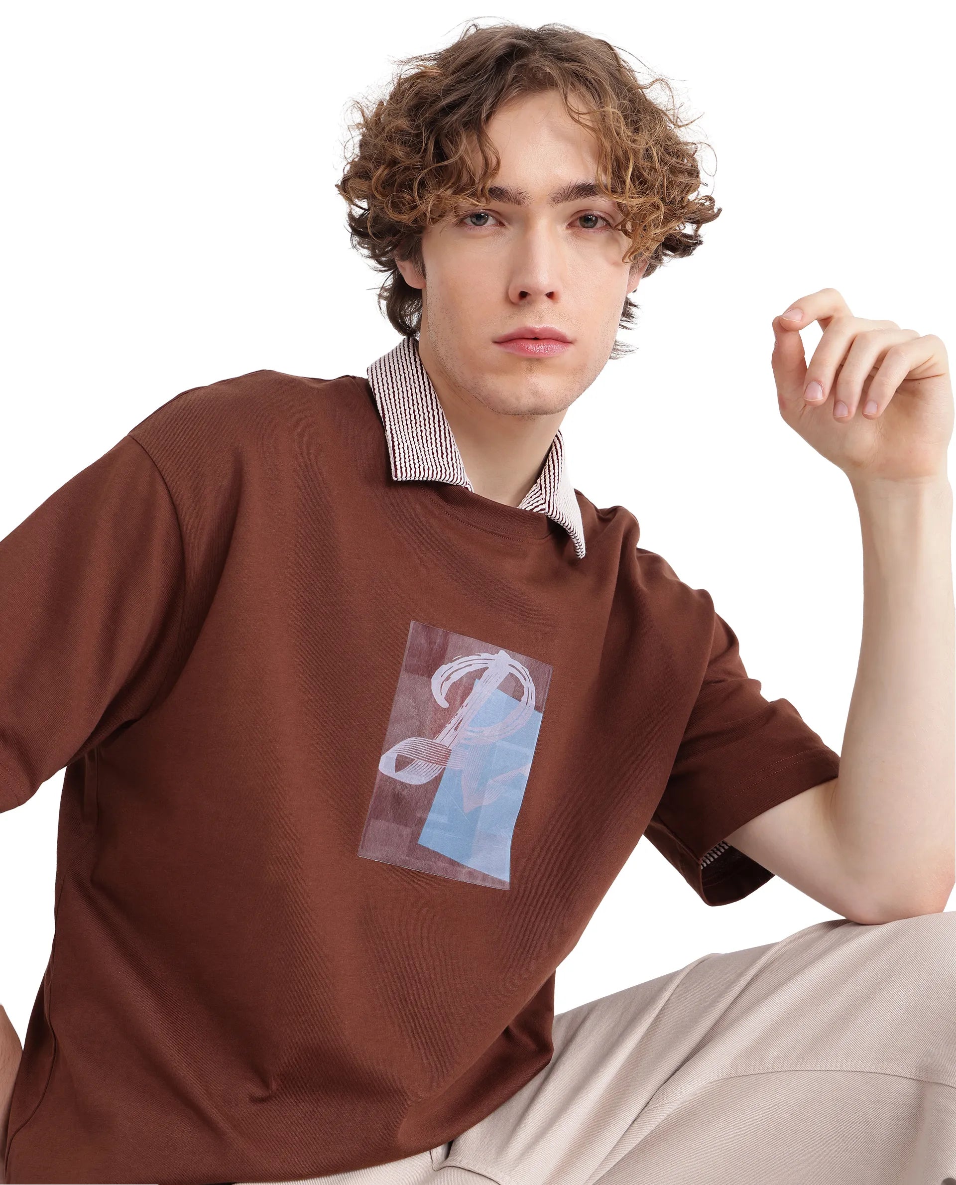 Men's Shirts with Embellished SleevesRare Rabbit Men Justin Brown Cotton Fabric Short Sleeve Crew Neck Graphic Print T-Shirt Men's Shirts with Embellished SleevesRare Rabbit Men Justin Brown Cotton Fabric Short Sleeve Crew Neck Graphic Print T-Shirt