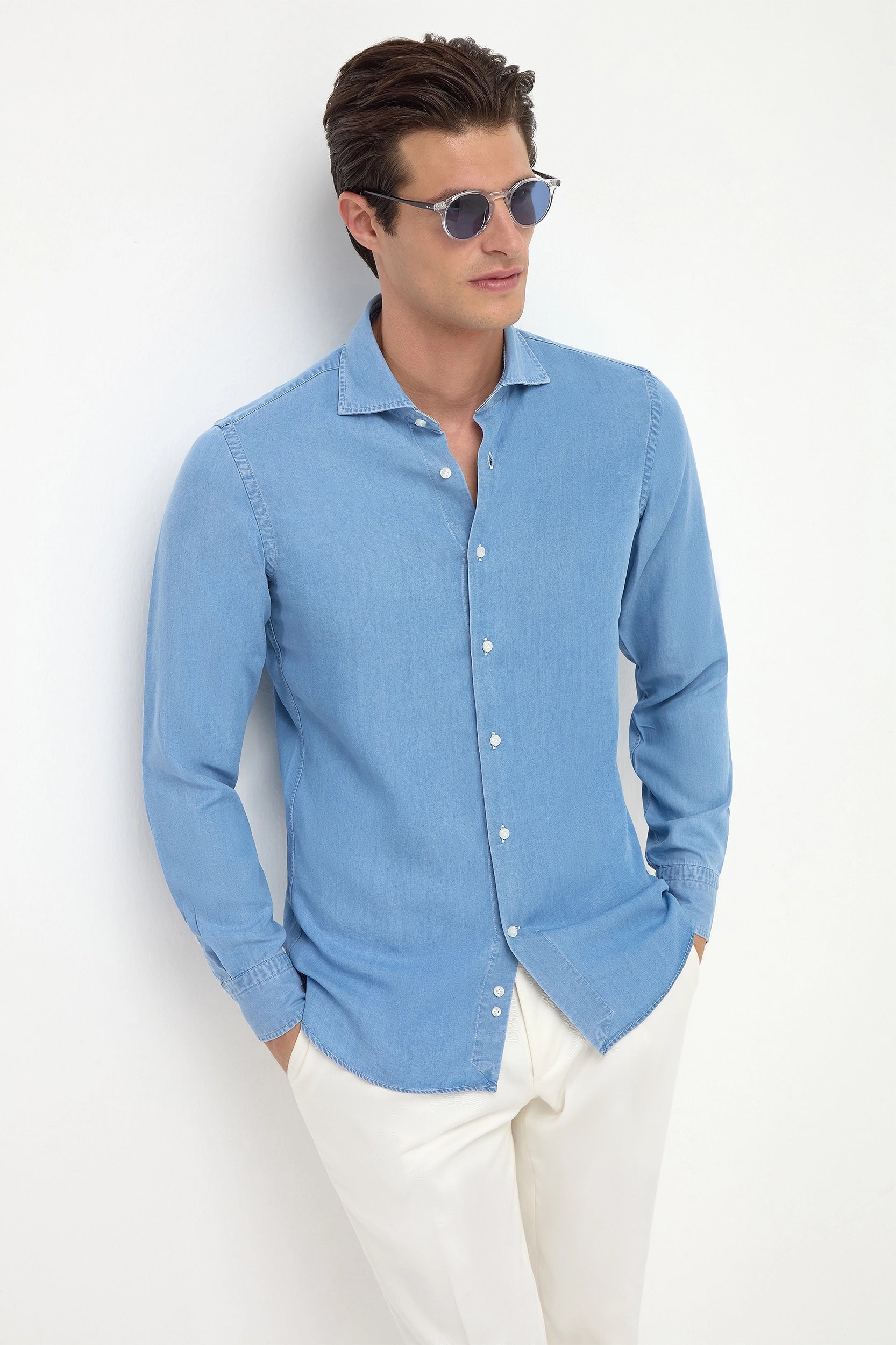 Men's Floral Print Shirts for Spring and SummerDenim stone shirt - Made in Italy