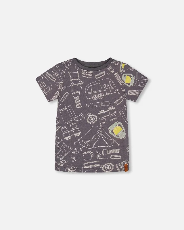 Men's Shirts with Button-Down CollarsPrinted Organic Cotton Tee Grayish Blue And Camping Men's Shirts with Button-Down CollarsPrinted Organic Cotton Tee Grayish Blue And Camping