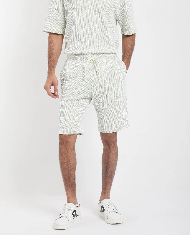 Men's Pants with Button-Down PocketsRare Rabbit Men's Zavet-B Light Green Cotton Polyester Fabric Knee Length Regular Fit Self Stripe Textured Shorts