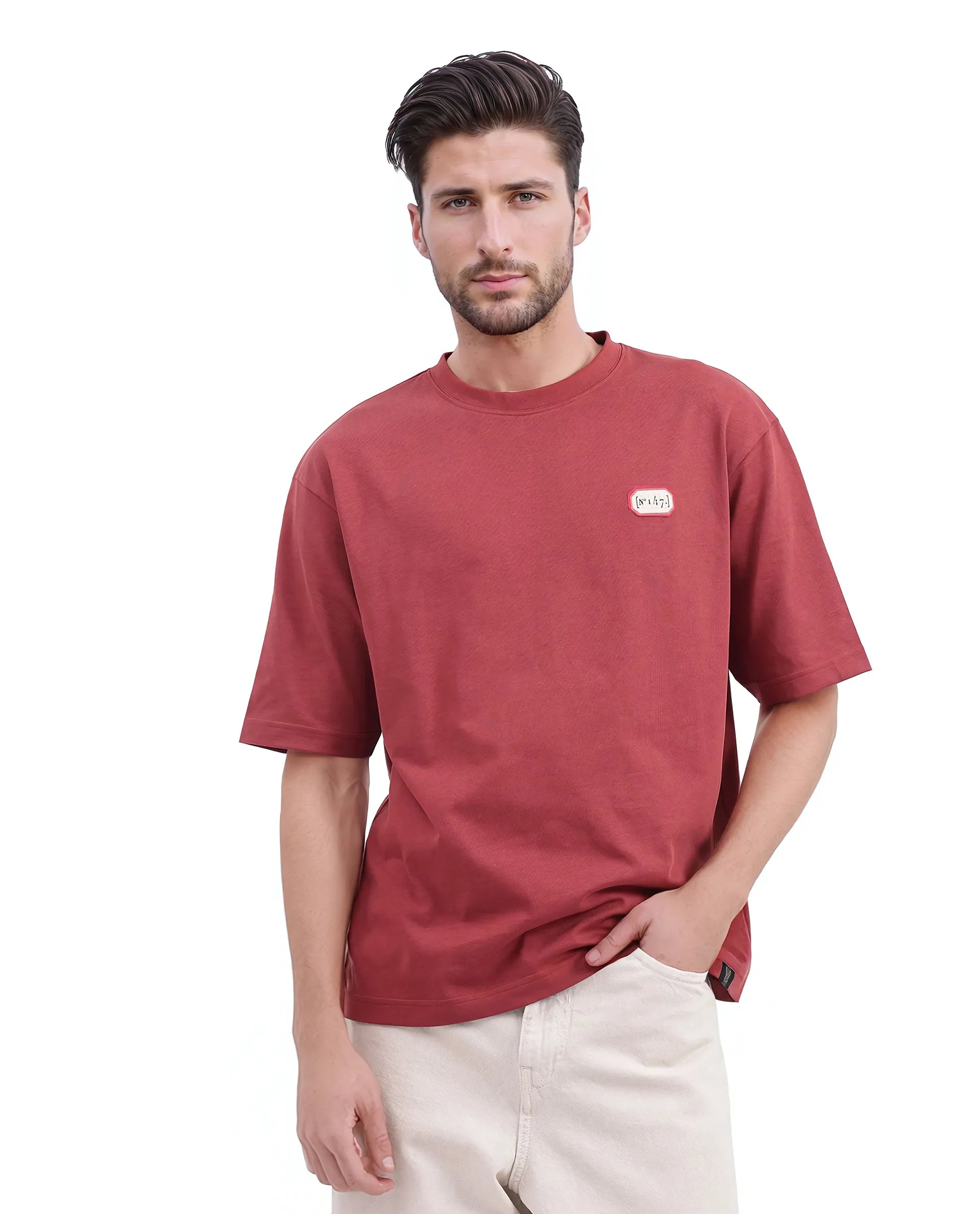 Men's Casual Shirts for Everyday WearRare Rabbit Men Hirm Red Cotton Fabric Short Sleeve Crew Neck Qlo Fit Label Print T-Shirt Men's Casual Shirts for Everyday WearRare Rabbit Men Hirm Red Cotton Fabric Short Sleeve Crew Neck Qlo Fit Label Print T-Shirt