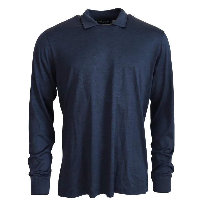 Men's Sweaters with High-Low HemlinesDolce & Gabbana Sophisticated Silk Polo Sweater in Men's Blue Men's Sweaters with High-Low HemlinesDolce & Gabbana Sophisticated Silk Polo Sweater in Men's Blue