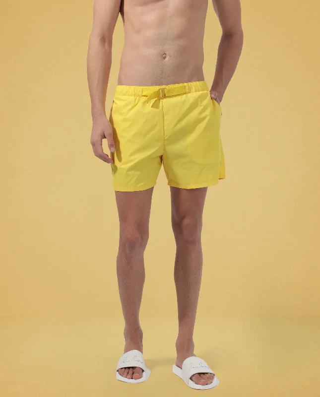 Men's Elastic-Waisted Pants for Easy MovementRare Rabbit Men's Kort Yellow Polyester Fabric Buckle Fastening Regular Fit Solid Shorts Men's Elastic-Waisted Pants for Easy MovementRare Rabbit Men's Kort Yellow Polyester Fabric Buckle Fastening Regular Fit Solid Shorts