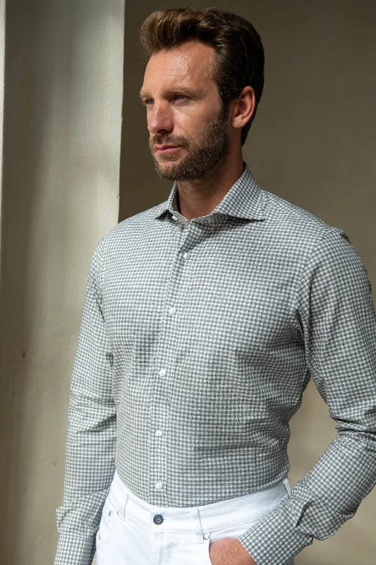 Casual Men's Button-Down ShirtsLight grey vichy shirt - Made In Italy