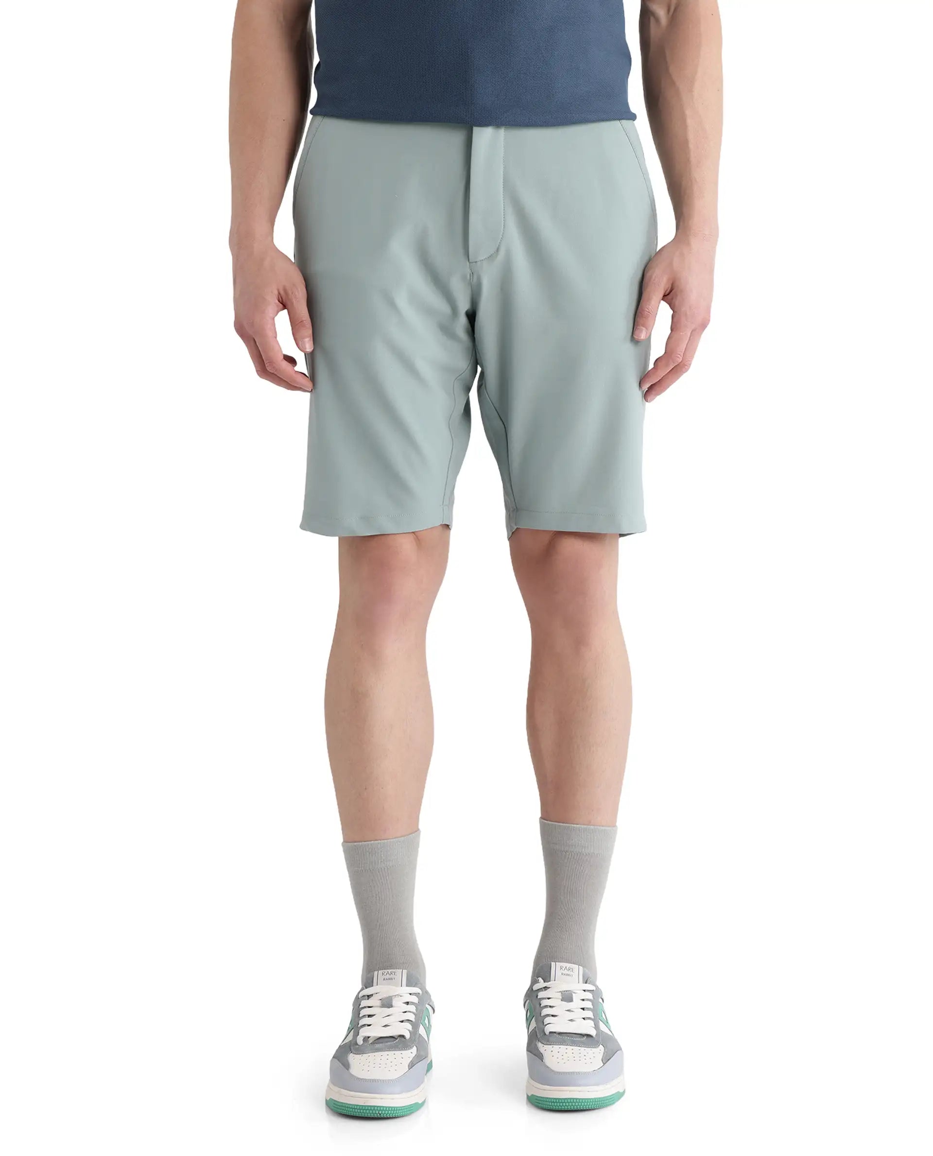 Men's Tailored Pants for a Sharp AppearanceRare Rabbit Men Drivo Pastel Green Cotton Elastane Fabric Bi-Stretch Jacquard Waistband Regular Fit Solid Shorts Men's Tailored Pants for a Sharp AppearanceRare Rabbit Men Drivo Pastel Green Cotton Elastane Fabric Bi-Stretch Jacquard Waistband Regular Fit Solid Shorts