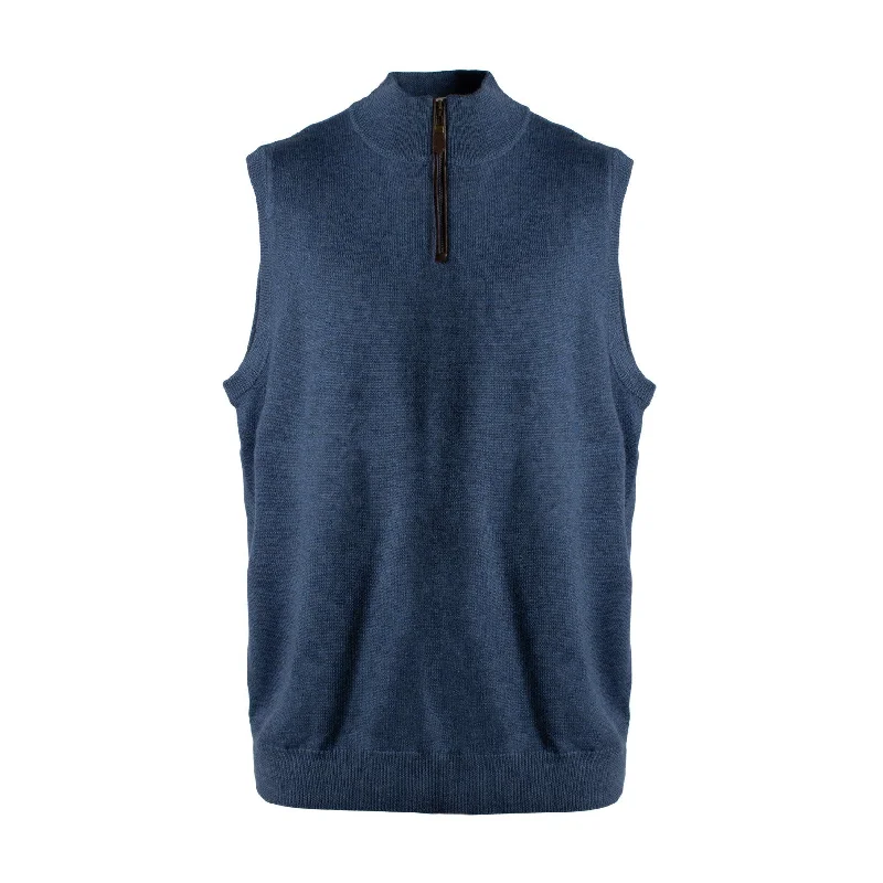 Men's Sweaters with Tapered ShapesExtra Fine 'Zegna Baruffa' Merino Wool Quarter-Zip Sweater Vest in Indigo by Viyella Men's Sweaters with Tapered ShapesExtra Fine 'Zegna Baruffa' Merino Wool Quarter-Zip Sweater Vest in Indigo by Viyella