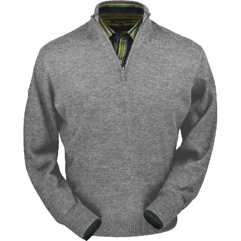 Men's Sweaters with Checkerboard PatternsRoyal Alpaca Half-Zip Mock Neck Sweater in Silver Grey Heather by Peru Unlimited Men's Sweaters with Checkerboard PatternsRoyal Alpaca Half-Zip Mock Neck Sweater in Silver Grey Heather by Peru Unlimited