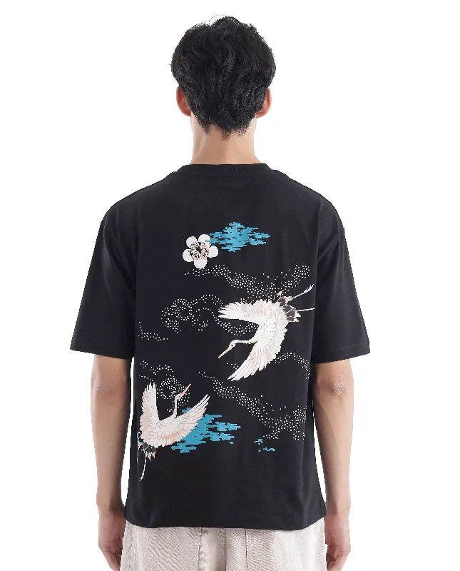 Men's Shirts with Mock NecksRare Rabbit Men Galle Black Short Sleeve Crew Neck Oversized Fit Graphic Back Print T-Shirt Men's Shirts with Mock NecksRare Rabbit Men Galle Black Short Sleeve Crew Neck Oversized Fit Graphic Back Print T-Shirt