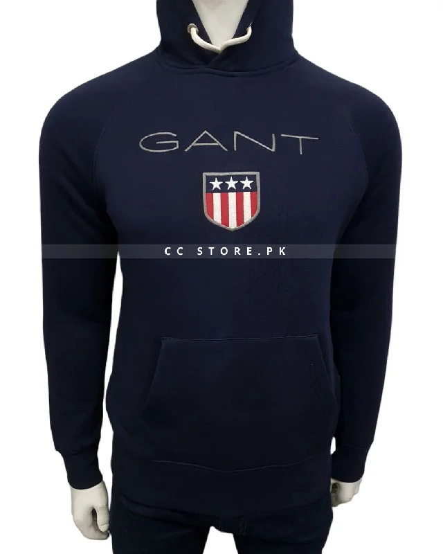 Men's Sweaters with Button-Down PlacketsGNT Shield Logo Navy Blue Hoodie