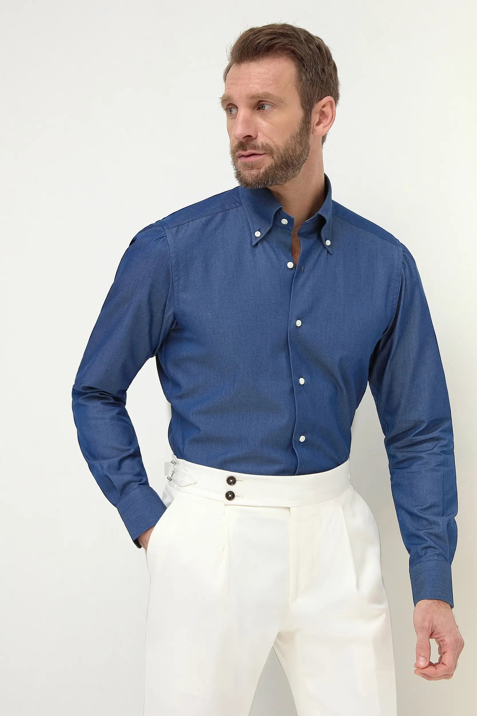 Men's Performance Shirts for Active LifestylesButton down denim shirt ”Sartoriale collection” - Made In Italy Men's Performance Shirts for Active LifestylesButton down denim shirt ”Sartoriale collection” - Made In Italy
