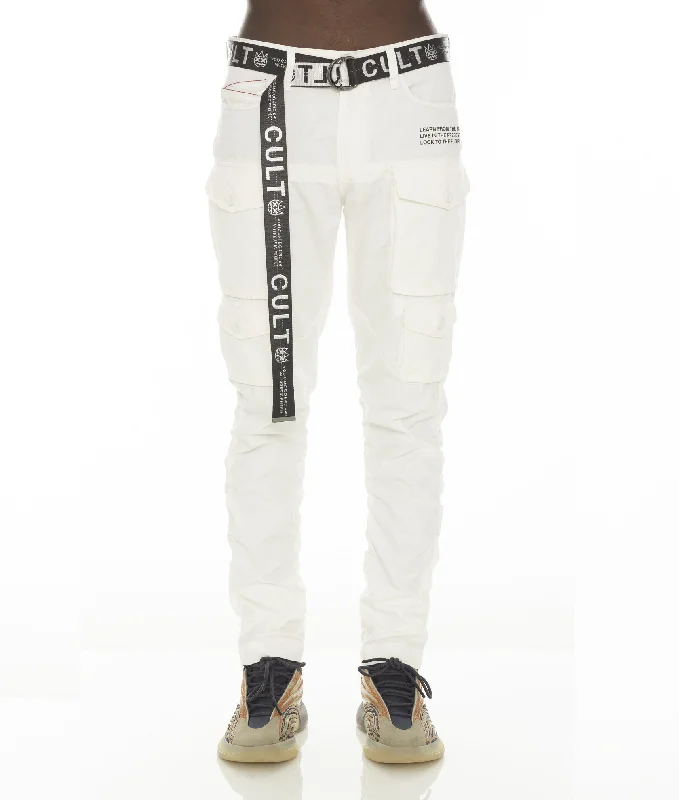 Cool Men's JeansROCKER CARGO RIDGED W/ WHITE BELT IN WHITE