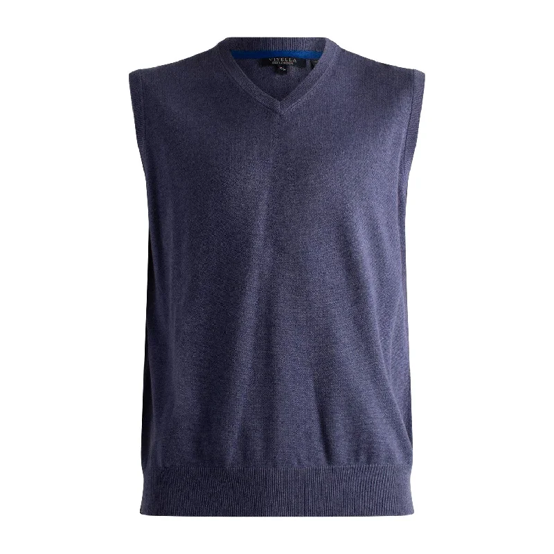 Men's Sweaters with BeadsCotton and Silk Blend V-Neck Sweater Vest in Steel Blue by Viyella Men's Sweaters with BeadsCotton and Silk Blend V-Neck Sweater Vest in Steel Blue by Viyella