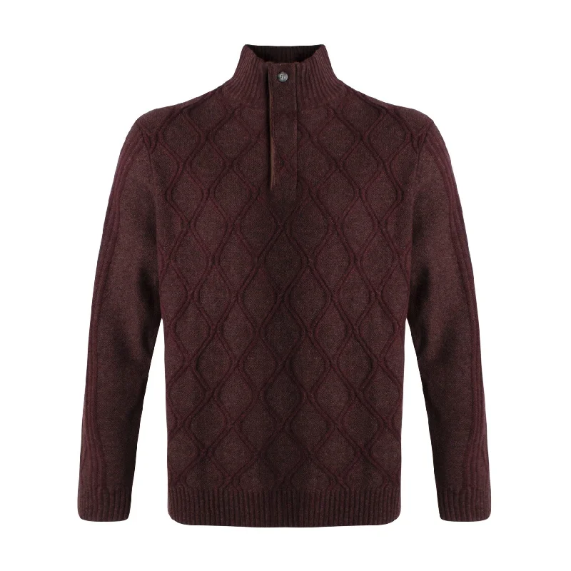 Men's Sweaters with Mock-Neck DesignsDiamond Knit Lambswool Blend Quarter-Zip Sweater in Dark Burgundy by Viyella Men's Sweaters with Mock-Neck DesignsDiamond Knit Lambswool Blend Quarter-Zip Sweater in Dark Burgundy by Viyella