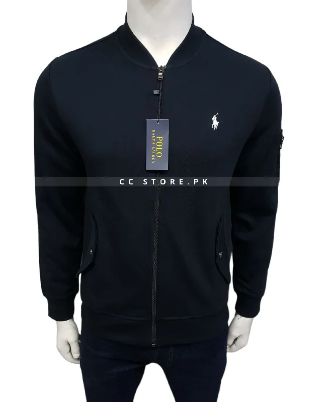 Warm Men's Hooded SweatersRL Double Knit Black Bomber Zipper