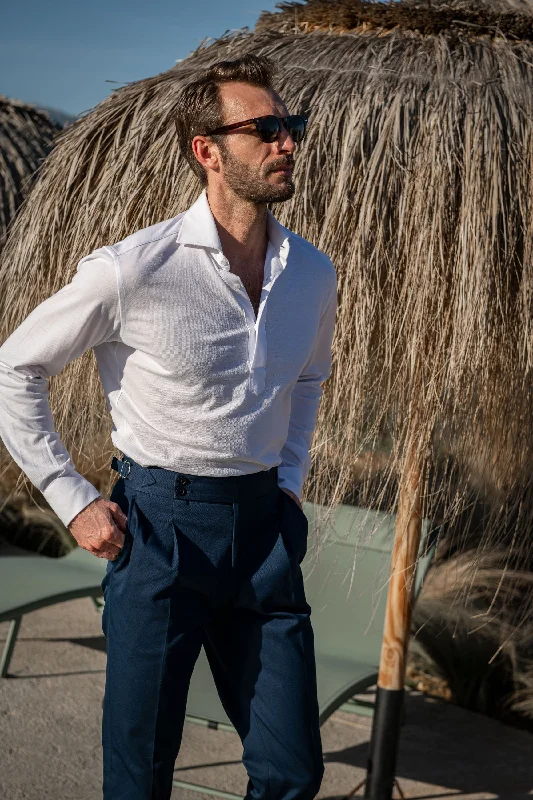 Men's Relaxed-Fit Shirts for Casual ComfortWhite jersey popover shirt - Made in Italy