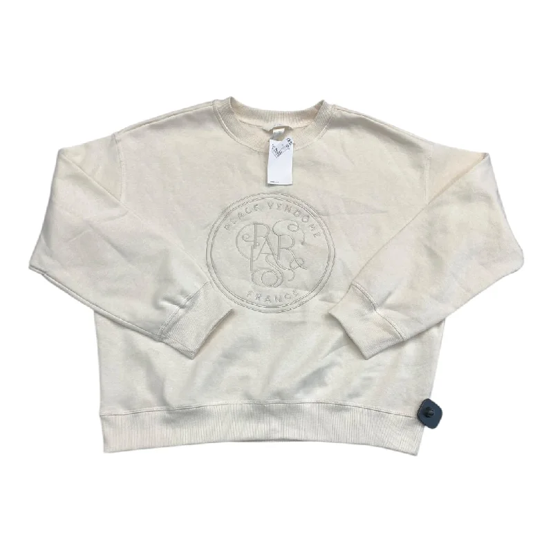 Men's Hoodies with Asymmetric ZippersSweatshirt Crewneck By H&M In Cream, Size:S