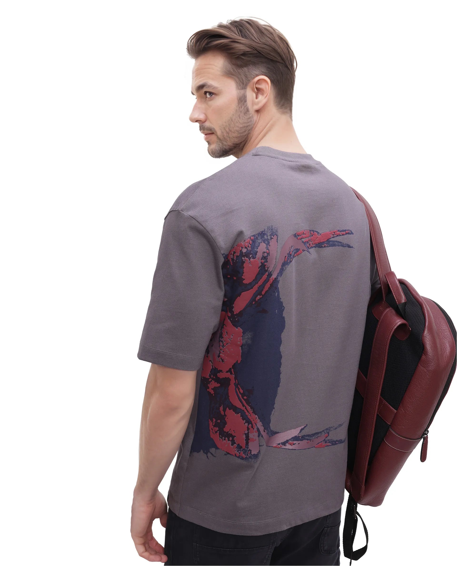 Men's Shirts with French CuffsRare Rabbit Men Rigy Dark Grey Short Sleeve Crew Neck Oversized Fit Graphic Print T-Shirt Men's Shirts with French CuffsRare Rabbit Men Rigy Dark Grey Short Sleeve Crew Neck Oversized Fit Graphic Print T-Shirt