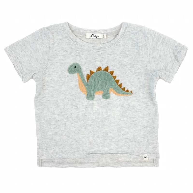 Men's Shirts with Hidden PocketsBoy's Dinosaur Terry Applique Raw Edge Tee In Heather Gray
