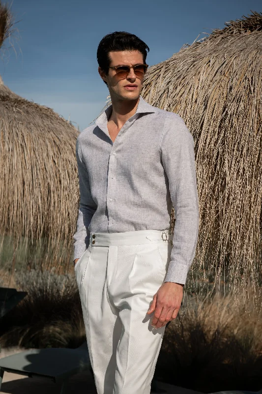 Men's Stain-Resistant Shirts for Mess-Free WearLight grey linen shirt - Made in Italy Men's Stain-Resistant Shirts for Mess-Free WearLight grey linen shirt - Made in Italy