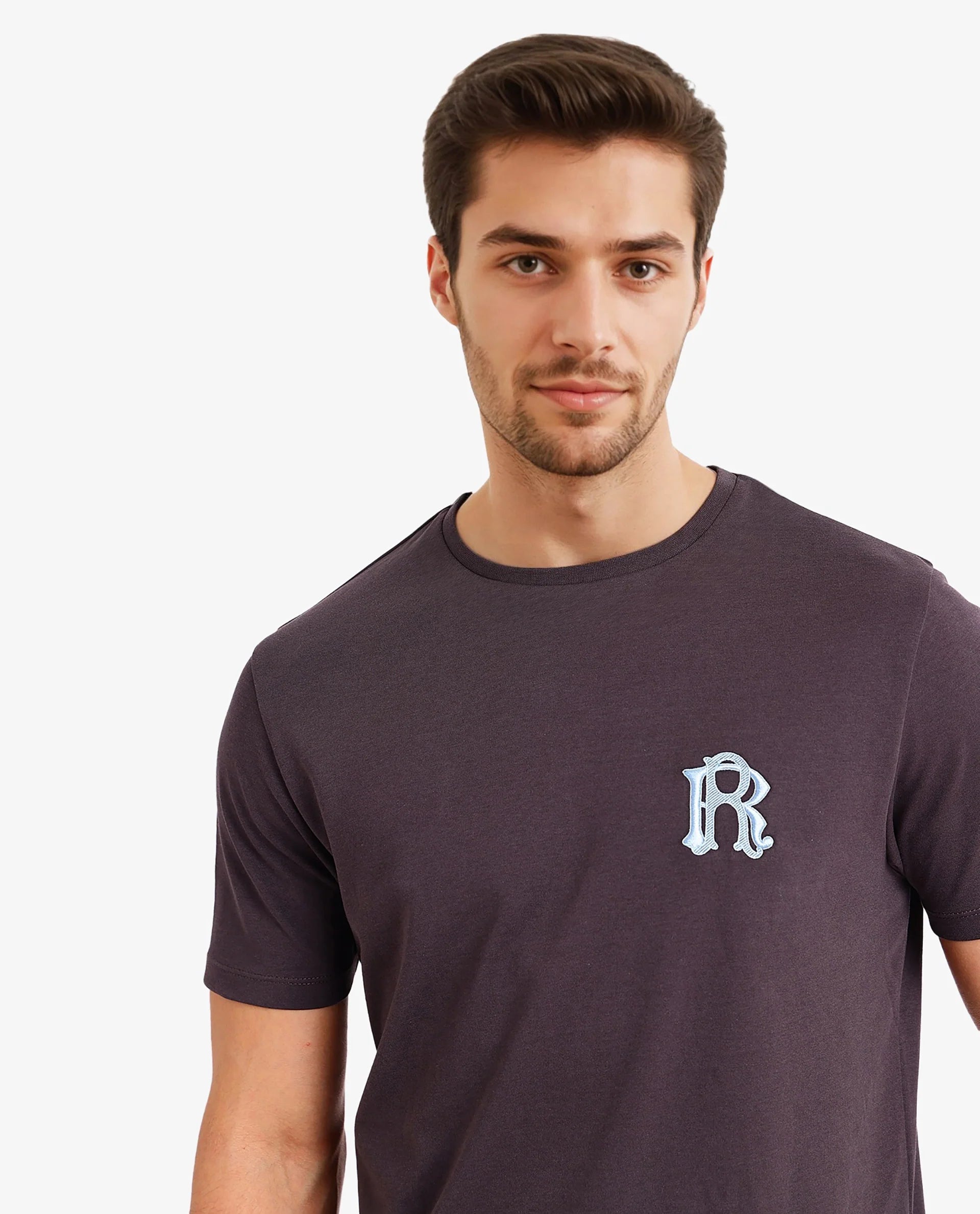 Men's Shirts with Pin CollarsRare Rabbit Men Lex Dark Grey Cotton Polyester Fabric Short Sleeve Crew Neck Oversized Fit Embroidery Logo T-Shirt Men's Shirts with Pin CollarsRare Rabbit Men Lex Dark Grey Cotton Polyester Fabric Short Sleeve Crew Neck Oversized Fit Embroidery Logo T-Shirt