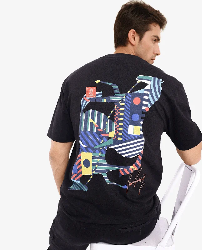 Men's Shirts with Bow TiesRare Rabbit Men Bjorn Black Cotton Fabric Short Sleeve Crew Neck Oversized Fit Graphic Back Print T-Shirt Men's Shirts with Bow TiesRare Rabbit Men Bjorn Black Cotton Fabric Short Sleeve Crew Neck Oversized Fit Graphic Back Print T-Shirt