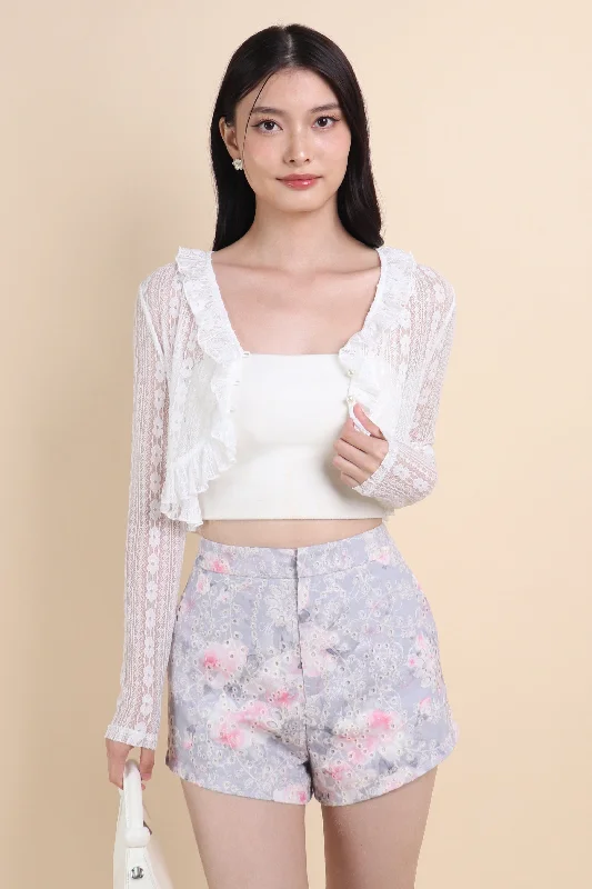Men's Patterned Pants with Geometric DesignsROMANCING EYELET SHORTS IN GREY PINK