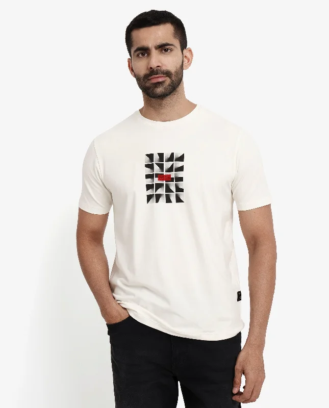 Men's Shirts with Appliqué DetailsRare Rabbit Men Pran Off White Cotton Fabric Short Sleeve Crew Neck Regular Fit Graphic Print T-Shirt Men's Shirts with Appliqué DetailsRare Rabbit Men Pran Off White Cotton Fabric Short Sleeve Crew Neck Regular Fit Graphic Print T-Shirt