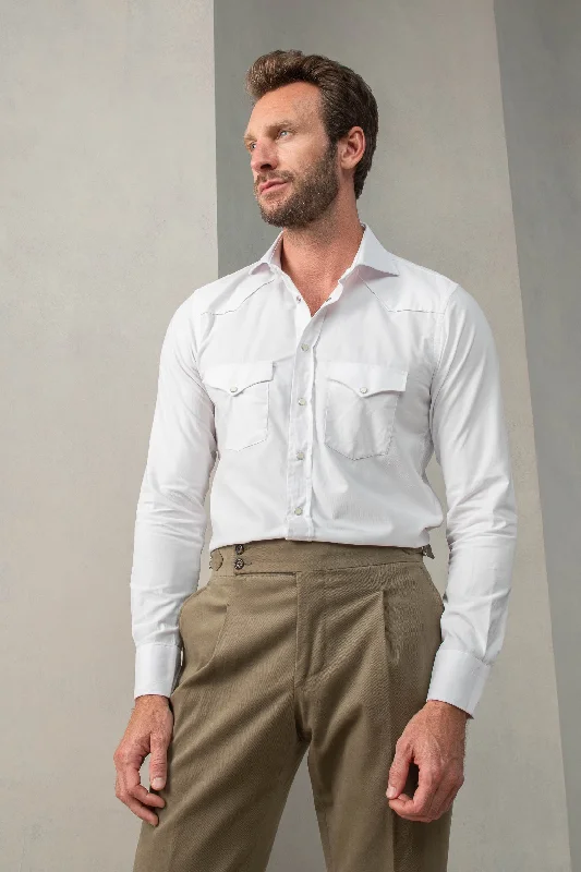 Durable Men's Work ShirtsWhite velvet effect western shirt - Made in Italy