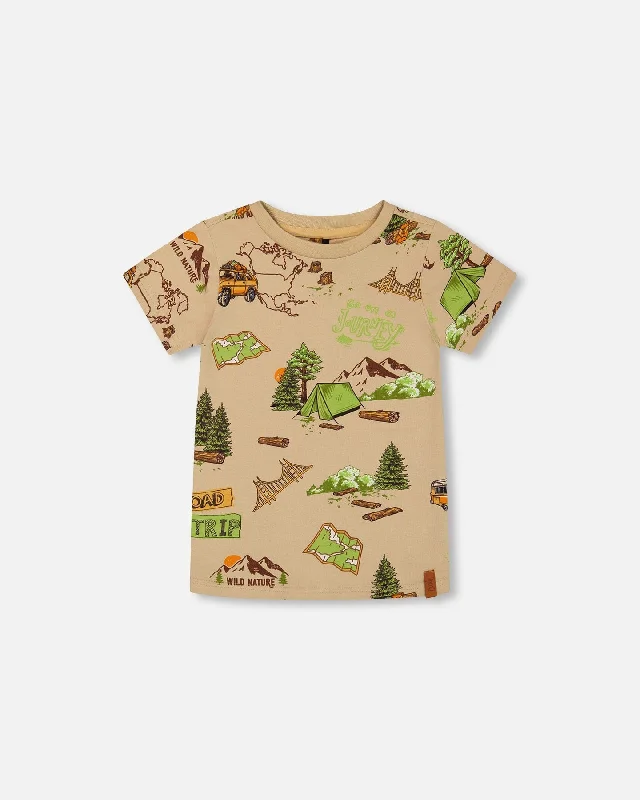 Men's Shirts with CollarsPrinted Organic Cotton Tee Camping Beige