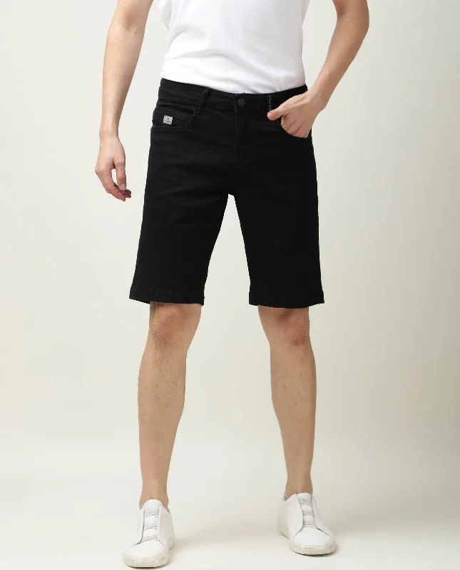 Men's Custom-Fit Pants for a Personalized TouchRare Rabbit Mens Switch Black Slim Fit Mid Rise Knee Length Solid Shorts
