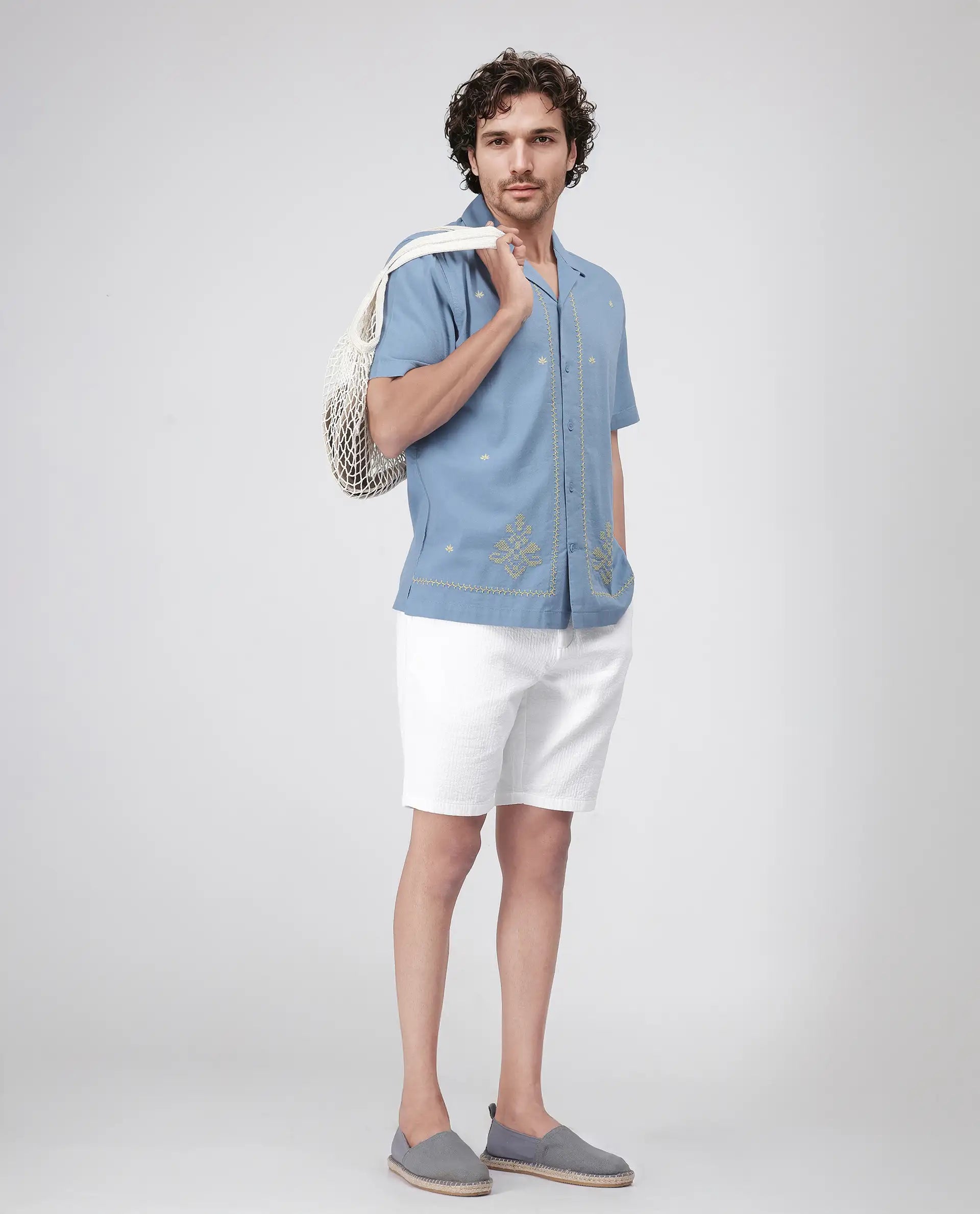 Men's Pants with Welt PocketsRare Rabbit Men's Steo White Cotton Blend Fabric Relaxed Fit Plain Shorts